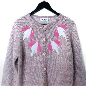 80s Vintage Pastel Pink Heather Grey Abstract Art Grandma Pullover Sweater